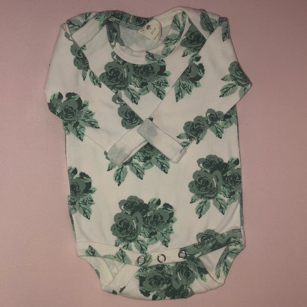 Kate Quinn Long Sleeve Onesie Bodysuit in Green Rose